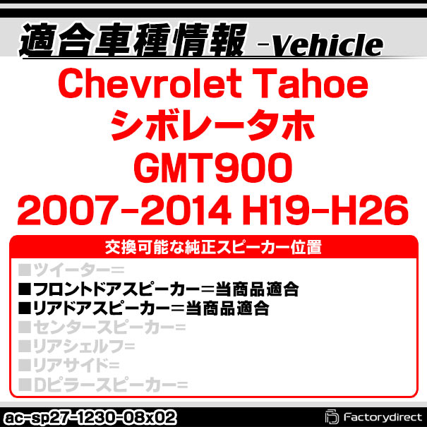 ac-sp27-1230-08x02 (フロントドア＆リアドア専用)(※汎用端子付き) Chevrolet Tahoe シボレータホ (GMT900 2007-2014 H19-H26) (165mm 6.5inch用) ABSインナーバッフルボード スピーカーアダプター ヨーロッパ 欧州EUブランド工場製造