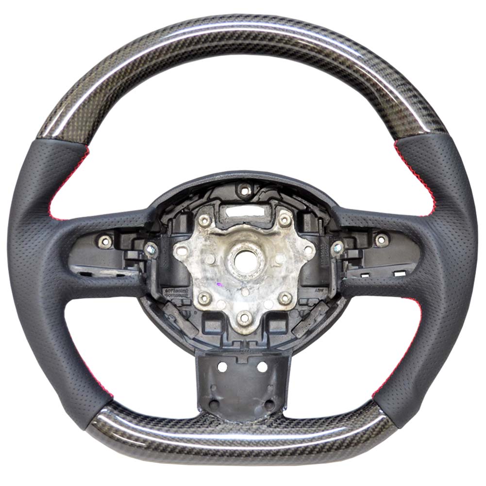 楽天ファクトリーダイレクトJAPANsw-mi-r56d-le04 ステアリングホイール ハンドル D型 MINI ミニ R58 Coupe クーペ （2011-2015 H23-H27） リアルカーボン＆本革レザー仕上げ （車用品 カーアクセサリー ステアリング カーボン 本革 内装 カスタムパーツ ）