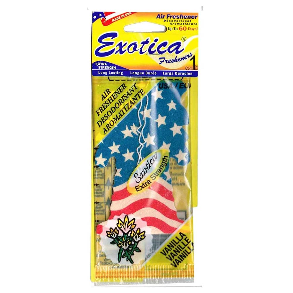 Exotica Freshener(エキゾチカフレッシュナー) ex-pt1-1101 国旗&バニラ(10400) EXOTICA エキゾチカ ヤシの木型 エアフレッシュナー 芳香剤 吊り下げペーパータイプ(正規輸入品) (アメリカン バニラ 甘い 香り 吊るすタイプ 米国)