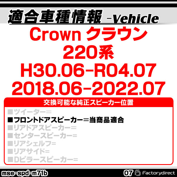 mse-spd-m71b07 (フロントドア専用) Crown クラウン (220系 H30.06-R04.07 2018.06...