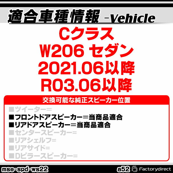 mse-spd-ws22a52 (フロントドア＆リアドア専用) Cクラス W206 セダン (2021.06以降 R03.06以降) (カプラーON設計 配線付) (3.5inch用) MercedesBenz メルセデスベンツ ABSインナーバッフルボード スピーカーアダプター DIY取付 (カーパーツ オーディオ) 3