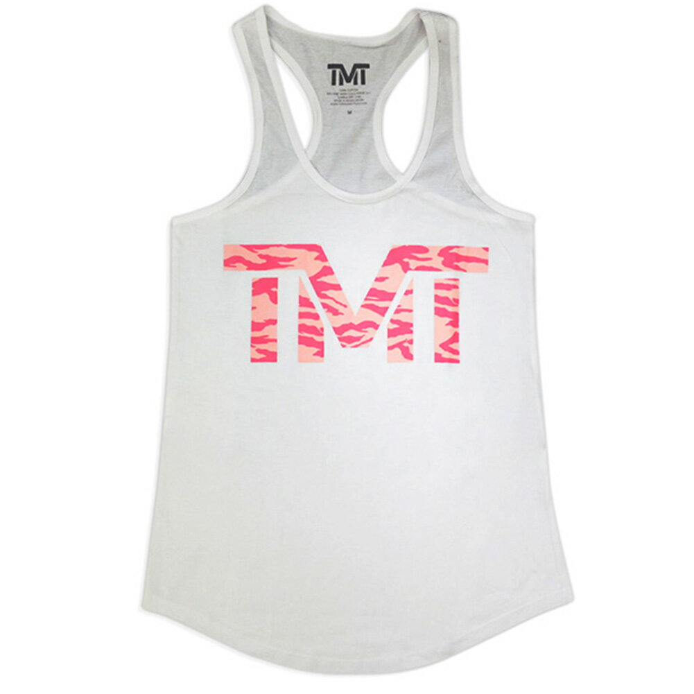 tmt-WM101-W ザ・マネーチーム タンクトップ TMT CAMO TMT WOMENS 白ベース×ピンク フロイド・メイウェザー ボクシング レディース プリント アメリカ 国旗 THE MONEY TEAM TMT WBC WBA(ノースリーブ タンク メイウェザー)