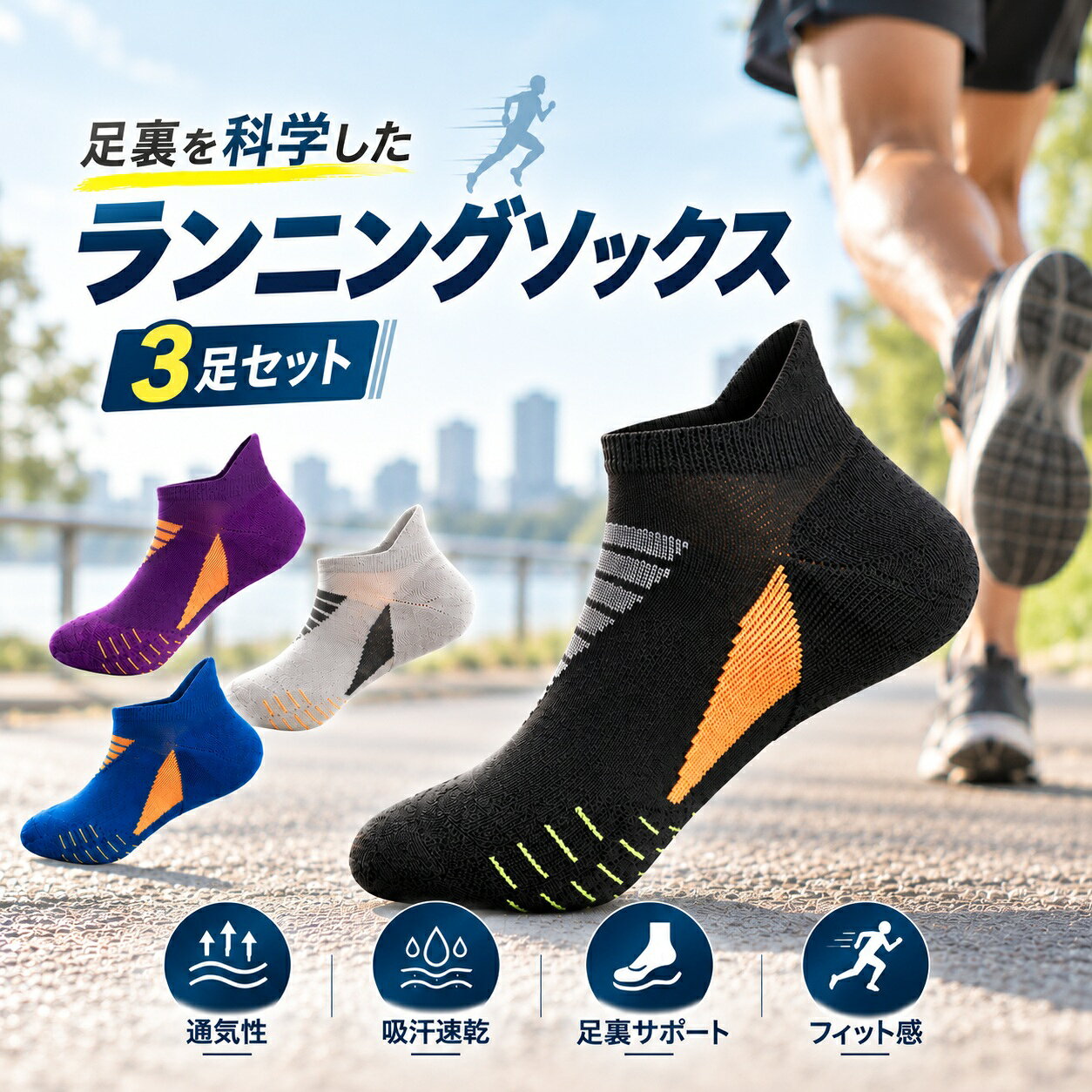 極めるランニングソックス 3足セット スポーツソックス ランナーズソックス メンズ アンクルソックス ショート丈スポーツソックス ジョギング マラソン ウォーキング ハイキング 登山 アウトドア マラ