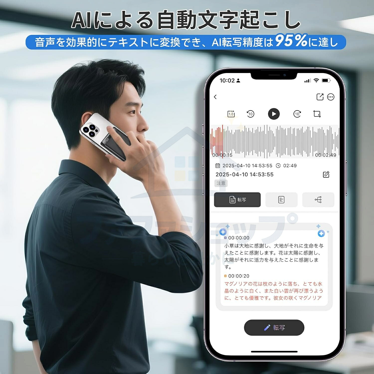 ファファショップの【2026最新AI搭載】AIボイスレコーダー 文字起こし ICレコーダー 64GB AI要約 マインドマップ生成 議事録自動作成 通話録音 AI人声強化 AIノイズキャンセリング Bluetooth5.3 長時間録音 会議 講義 商談 インタビュー対応｜アングル3