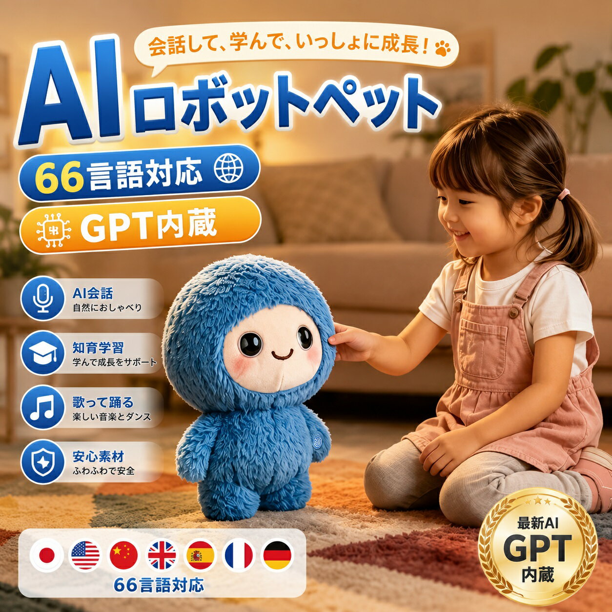 樂天商城 - 【月額無料・2026最新モデル】AIペット ロボットペット ChatGPT対応 しゃべるぬいぐるみ 電子ペット スマホ連動 66言語対応 手のひらサイズ 知育玩具 英語学習 癒しグッズ 子供 大人 一人暮らし 誕生日 クリスマス プレゼント