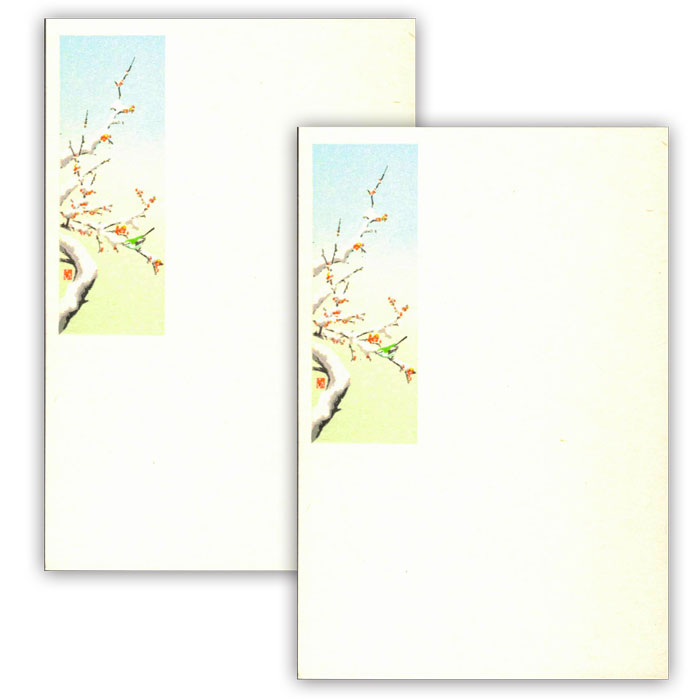 年賀状 寒中見舞い はがき 冬 絵葉書 ポストカード イラスト 無料 和風【福寿 506 梅に鶯(うぐいす)2枚..