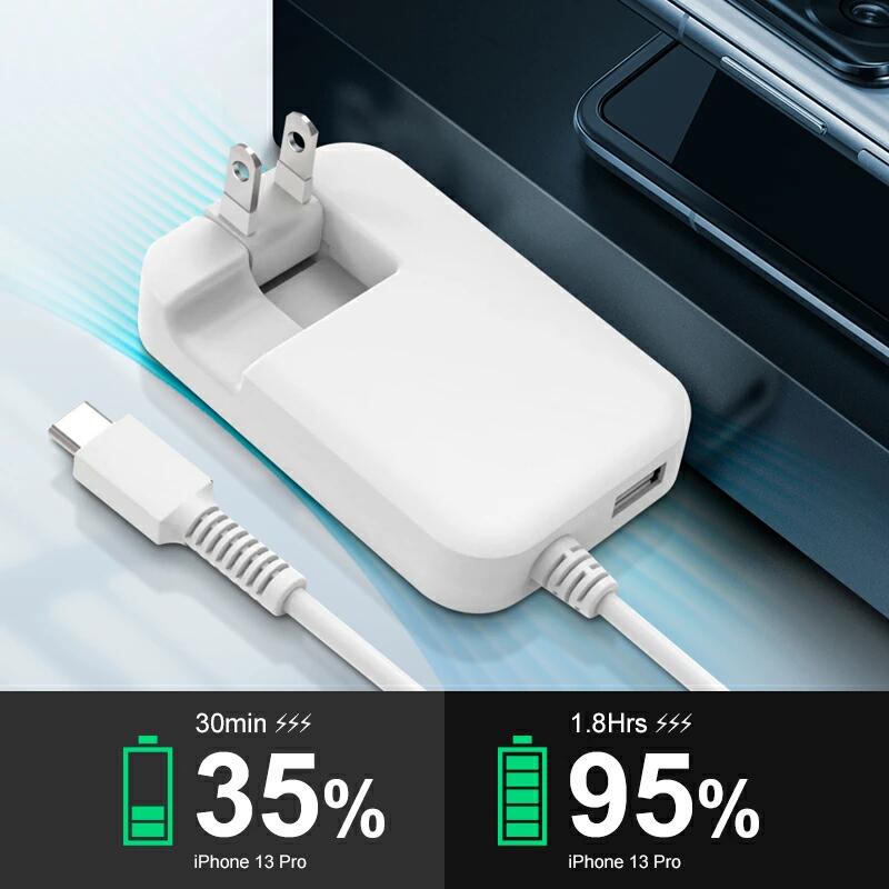 充電器 Type-C 急速充電器 USB充電器 送料無料【GaN 窒化ガリウム/PD30W&QC3.0/折りたたみ式プラグ/1.5Mケーブル一体型】合計3.4A 急速充電 PD充電器 携帯充電器 スマホ 充電器 2台同時充電可能 PSE認証済 画像2