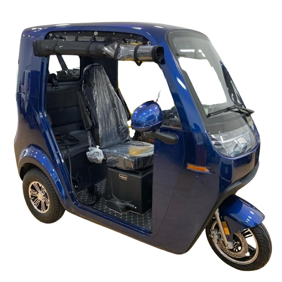 【4月20日入荷、予約】EVトゥクトゥク 側車二輪 走行110km 時速45km/h 高出力 リチウムイオン 公道走行可能 屋根付き マイクロカー 超小型モビリティー 老人 高齢者 移動 四輪 4輪車 移動 充電 学生 アーバントライク emo 色：ブルー