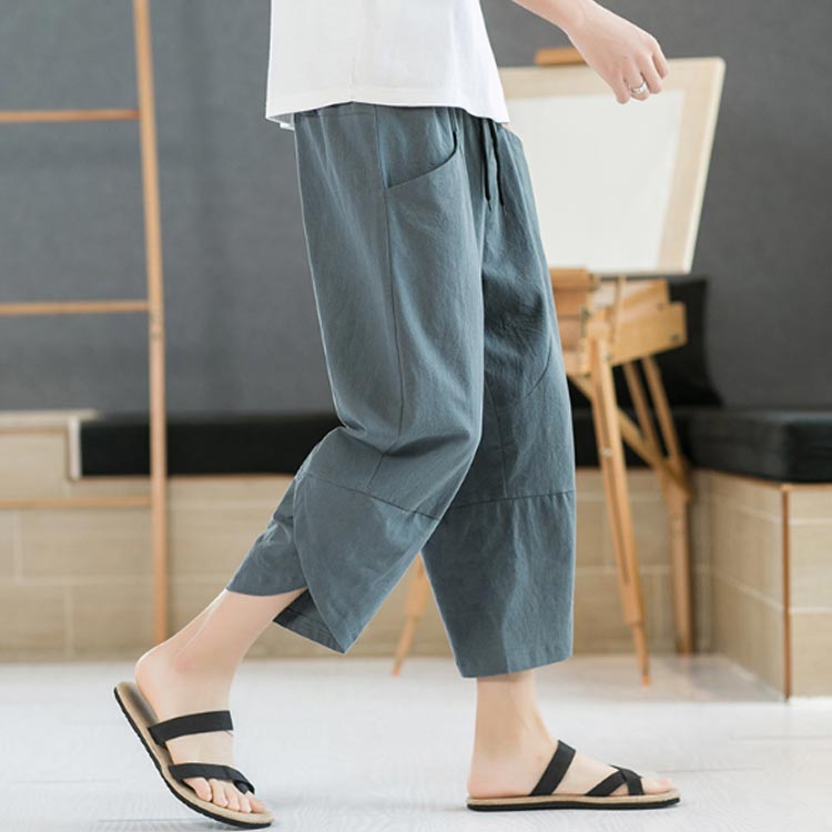 リネンパンツ メンズ 夏 麻パンツ ボトムス 綿麻 ワイドパンツ サルエルパンツ リ...