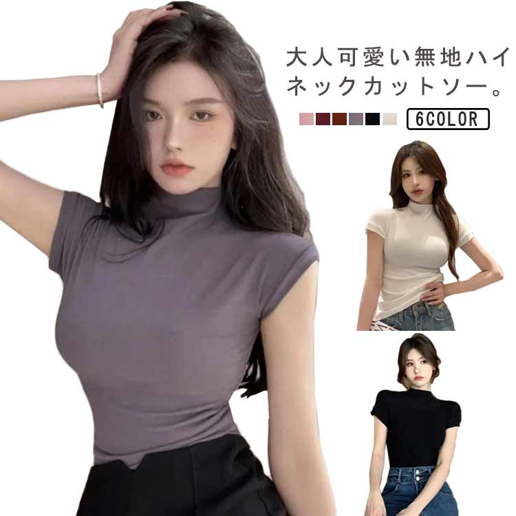 樂天商城 - レディース 30代 日焼け対策 カットソー インナー ハイネック トップス 紫外線対策 半袖 薄手 重ね着 レイヤード 冷感 ボトルネック ストレッチ シンプル 日焼け防止 モックネック 春 夏 20代 Tシャツ