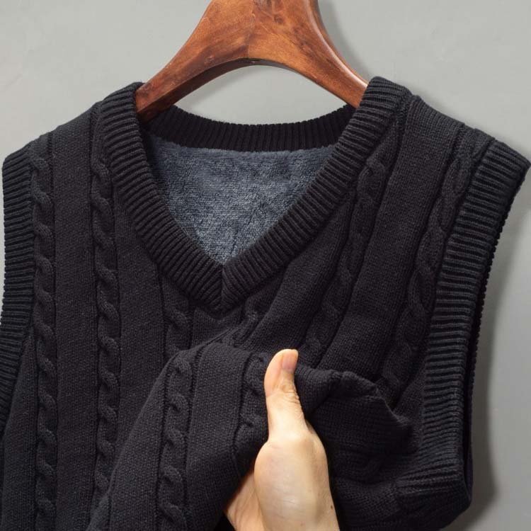 冬 60代 裏起毛 保温 厚手 綿 ニットベスト 高齢者 スリム シニア ベスト メンズ ジレ ベスト 秋 細身 ニットトップス 防寒 暖かい Vネック ケーブル編み ビジネス フォーマル カジュアル 30代 40代 50代 プルオーバー 70代 紺 黒 fairy-hama-10002640 バレエ専門店フェアリーの浜 サンプル画像3