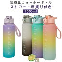 1L タイムマーカー 大容量 ストロー スポーツ水筒 水筒 1000ml 直飲み 女の子 1リットル 可愛い ウォーターボトル 目盛り ワンタッチ 軽量 持ち運...