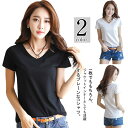 2枚セット!半袖 Tシャツ レディース トップス 無地 カットソー Vネック 無地tシャツ シンプル きれいめ 薄手 夏 白Tシャツ 大きいサイズ カジュアル ...