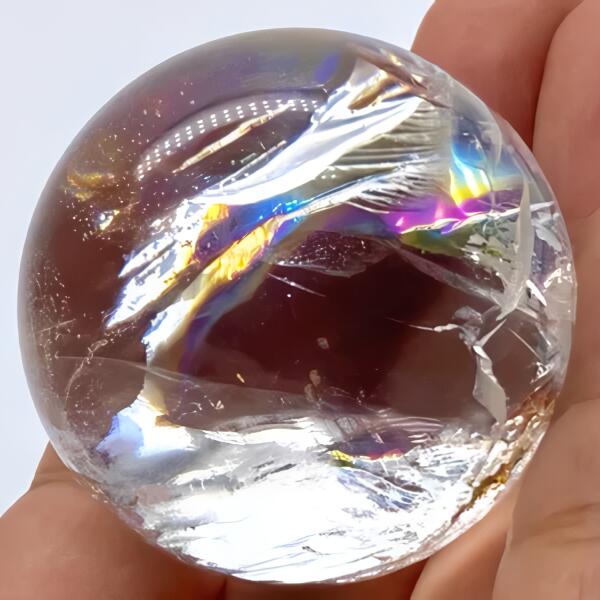天然石 パワーストーン 水晶 アイリスクォーツ 丸玉 スフィア 虹 38mm 浄化 インテリア オブジェ 飾り 雑貨 1点物 ギフト プレゼント 男性 女性 ハ...