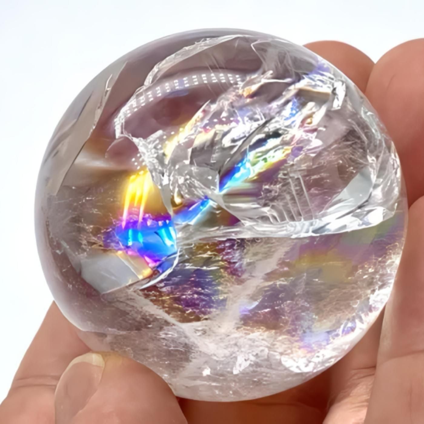 天然石 パワーストーン 水晶 アイリスクォーツ 丸玉 スフィア 虹 39mm 浄化 インテリア オブジェ 飾り 雑貨 1点物 ギフト プレゼント 男性 女性 ハ...