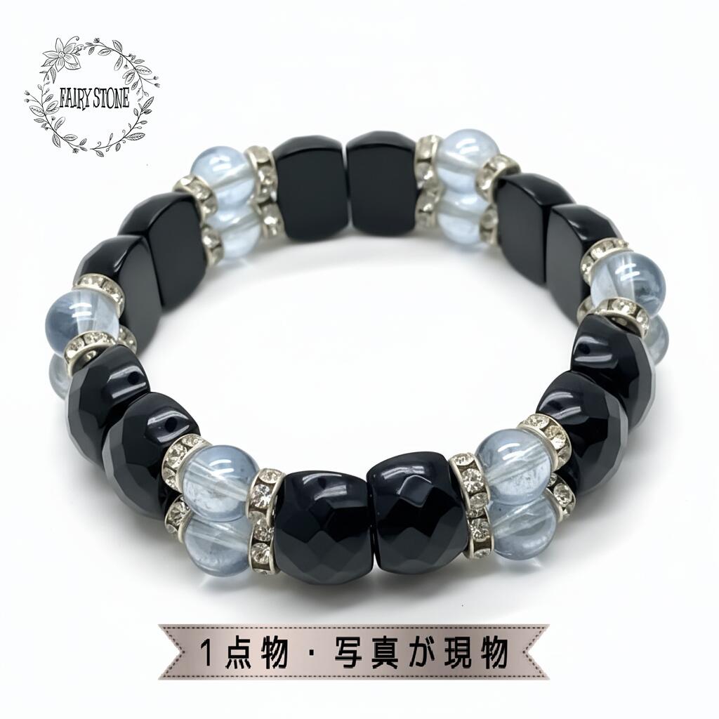 パワーストーン ブレスレット 天然石 オニキス ブルーフラッシュクリスタル バングル ブレスレット アクセサリー プレゼント 女性 男性 ギフト 運気 幸運 オ...