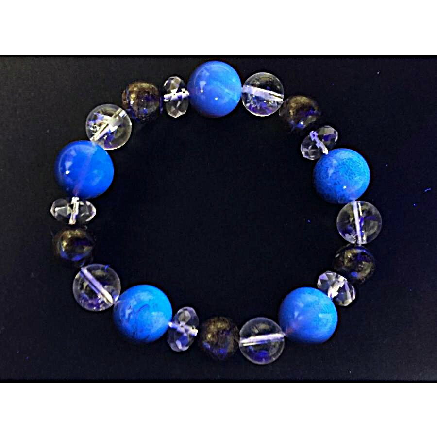 パワーストーン ブレスレット 天然石 スマトラ産 ブルーアンバー ボルダーオパール アイリスクォーツ レインボー水晶 虹入 1点物 アクセサリー プレゼント 女...