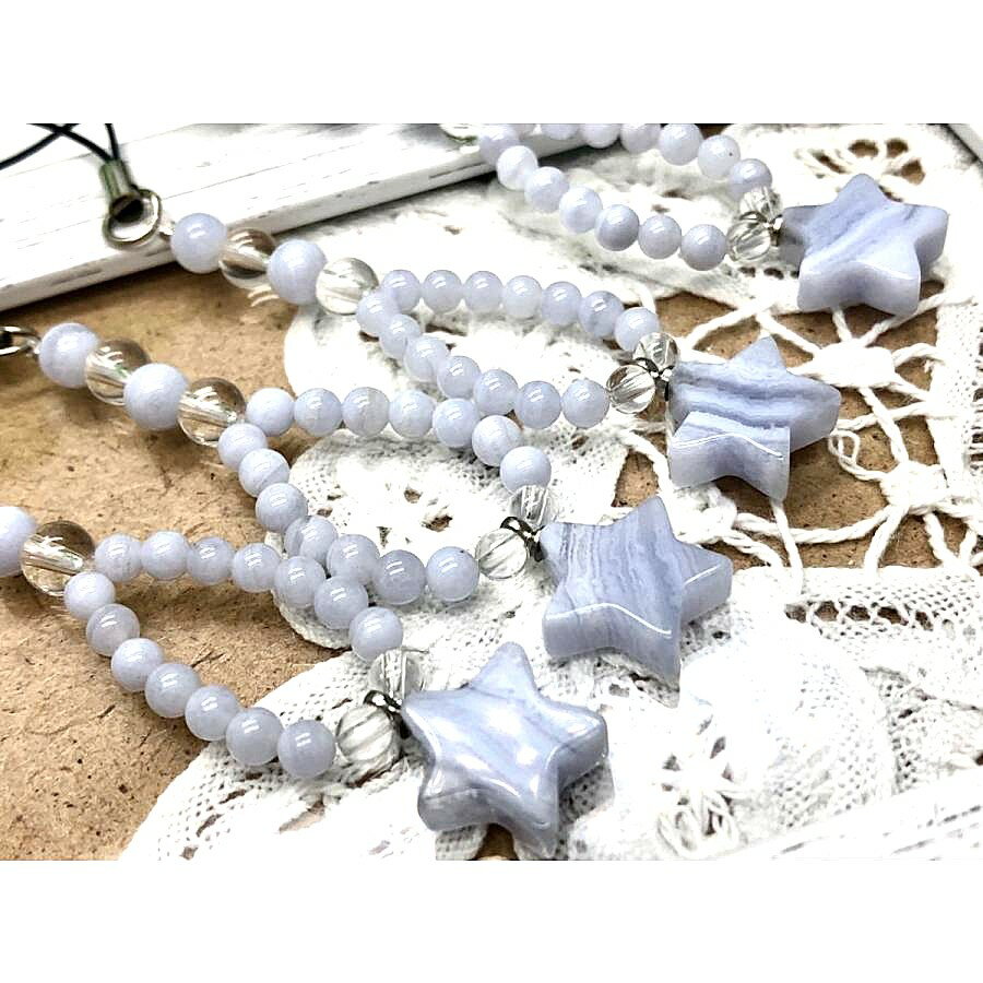 パワーストーン 天然石 ストラップ ブルーレースアゲート 星 ハンドメイド アクセサリー 雑貨 ギフト プレゼント 男性 女性運気 幸運 オリジナル メンズ レディース