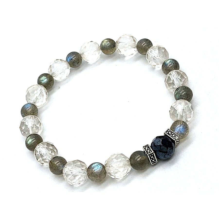 パワーストーン ブレスレット 天然石 ラブラドライト 64面カットフラッシュオニキス ハンドメイド アクセサリー プレゼント 女性 男性 ギフト 運気 幸運 オリジナル メンズ レディース