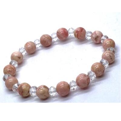 パワーストーン ブレスレット 天然石 ピンクインカローズ インカローズ 水晶ボタンカット ハンドメイド アクセサリー プレゼント 女性 男性 ギフト 運気 幸運...