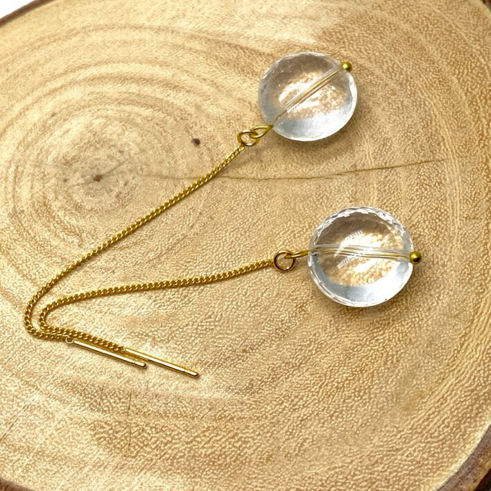 パワーストーン ピアス 天然石 水晶 コインカット ぶら下がり K16GP 高品質 アクセサリー フリーサイズ プレゼント 女性 男性 男性 ギフト 運気 幸運...