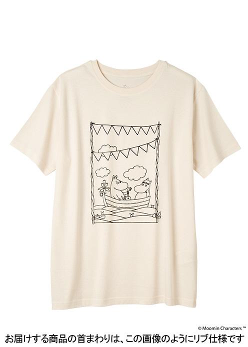 People tree(ピープルツリー)：ムーミン オーガニックコットンユニセックスTシャツ・エコホワイト・塗..