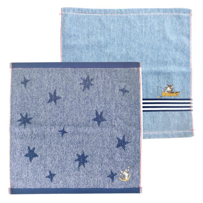わちふぃーるど デニム風ウォッシュタオル（きらきら星／釣り）[中国製]