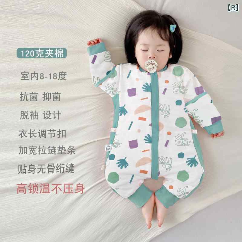 ベビー スリーピングバッグ 秋冬 厚手 綿 連体 パジャマ 分脚式 乳幼児 暖か 保温 ...