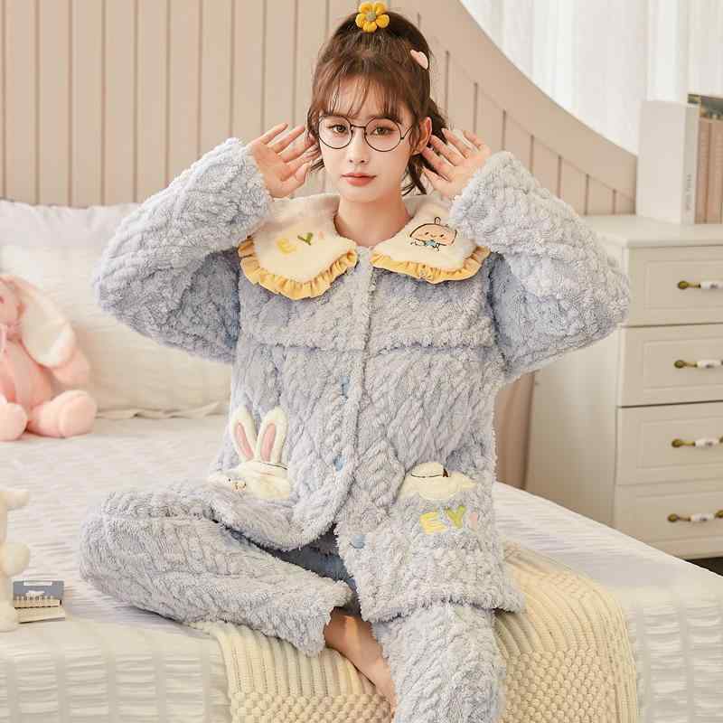 妊婦服 冬用 厚手三層綿挟みセット 長毛フリース刺繍カーディガン 産後パジャマ 授乳対応 暖か綿素材 快適マタニティウェア