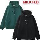 ミルクフェド MILKFED. EMBROIDERED BAR SWEAT HOODIE ボックス ロゴ ワイド パーカー スウェット フーディー ビックシルエット レディース ブランド 正規