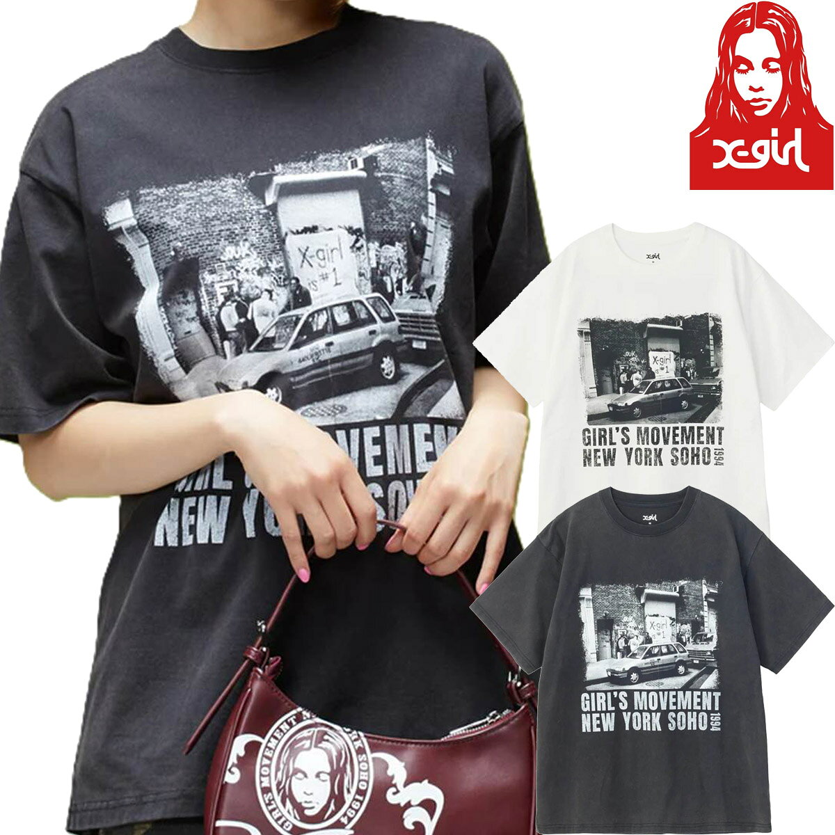 X-girl エックスガール レディース 半袖Tシャツ ロゴT フォトT フォトプリント X-GIRL NYC PHOTO S/S TEE 105263011014