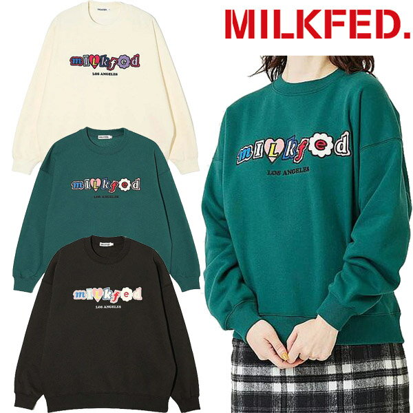 ミルクフェド MILKFED. PATCH SWEAT SHIRT パッチ スウェット トレーナー カラフルロゴ ワッペン風 ビックシルエット レディース ブランド 正規 MILKFED ミルクフェド 正規取扱店 通販 ブランド レディース 新品 PATCH SWEATSHIRT 103234012005 MILKFED ( ミルクフェド )より、PATCH SWEATSHIRTの入荷です☆☆☆色々な文字をコラージュしたデザインカラフルワッペンデザインのクルーネックスウェット■カラフルなロゴをワッペンのように刺繍したトレーナー■触り心地の良い裏毛素材を使用■M/Lサイズ展開でユニセックス着用も可能○低身長さんもスッキリ着られるMサイズ！■ジャストサイズを選んで大人の定番カジュアルスタイルに、オーバーサイズを選んでワンピ風やトレンド感のある着こなしもOK◎■1枚で着映えするインパクトのあるデザイン【スタイリング提案】デニムを合わせたカジュアルスタイルや、ロングスカートを合わせたガーリースタイルもおすすめ！どんなボトムにもマッチする汎用性の高いアイテムです◎素材 本体：綿100%　リブ部分：綿95% ポリウレタン5%サイズ表記 着丈 肩幅 身幅 袖丈M 63 61 66 50L 69 64 74 51.5 ※在庫切れの場合お取り寄せも可能な場合がございますので、お気軽にお問い合わせくださいませ。お早めに☆☆☆ 1