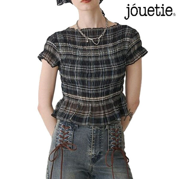 American Casual - ジュエティ jouetie レディース シャーリング シアートップス 082620401201 半袖 透け感 クロップド レイヤード カジュアル 正規品