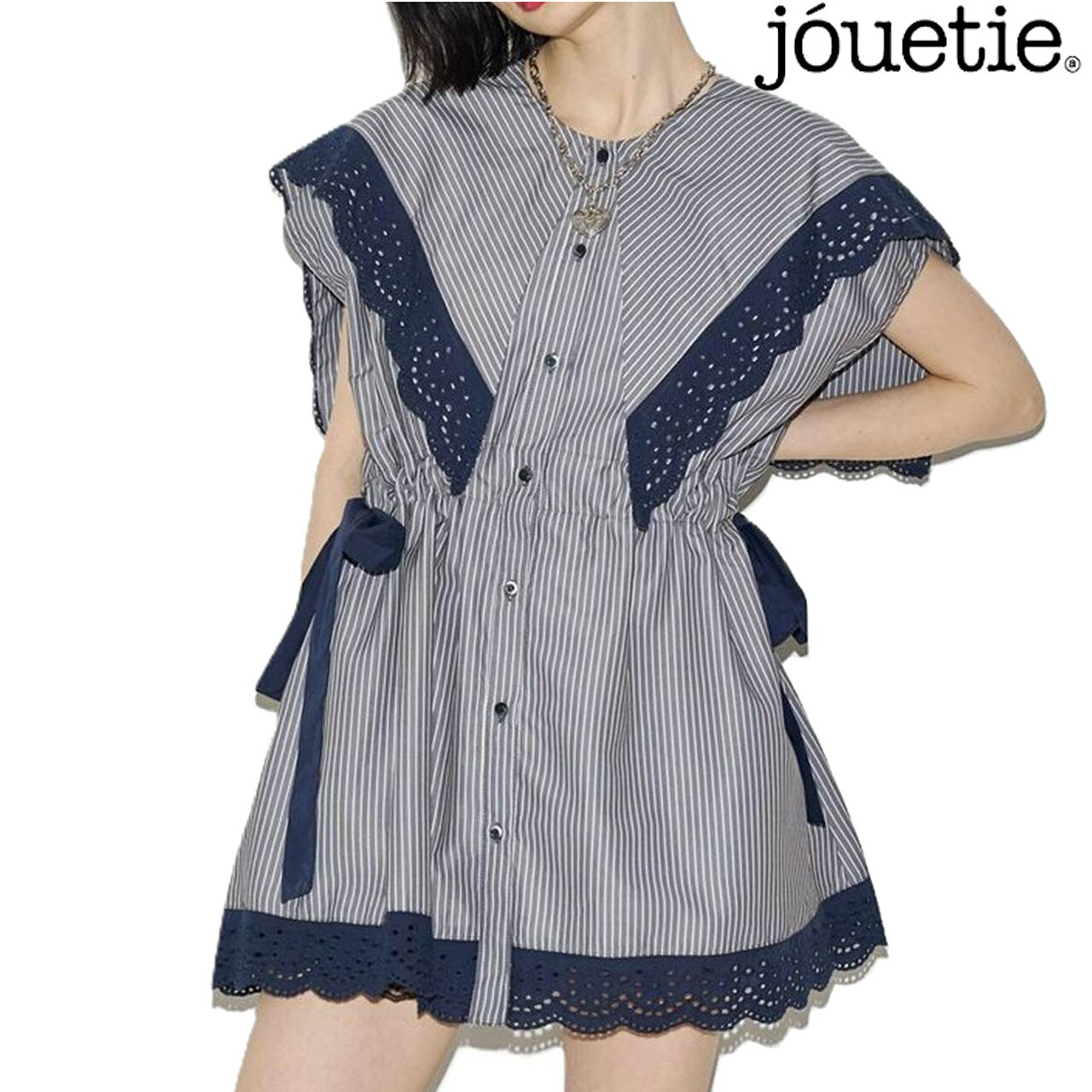jouetie ジュエティ レディース ビッグカラーノースリチュニックシャツ ノースリーブ チュニック シャツ ブラウス ビッグカラー トップス 体型カバー 正規品 082640400101