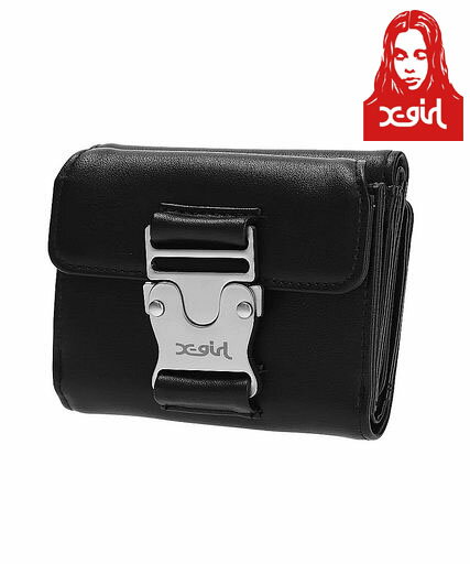 エックスガール X-GIRL MOTIF BUCKLE MINI WALLET フェイクレザー ミニ ウォレット サイフ 三つ折り 人気 財布 レディース ストリート ブランド 新品 正規品