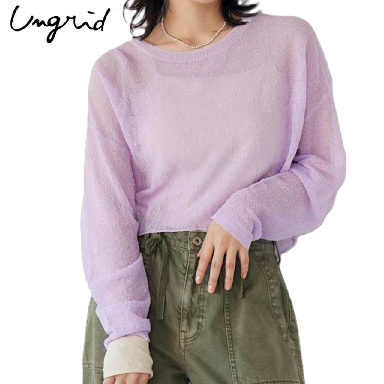 乐天商城 - Ungrid アングリッド レディース ニットトップス シアーショートニット 透け感 ショート丈 長袖 レイヤード 春夏 カジュアル 正規品 112622633101