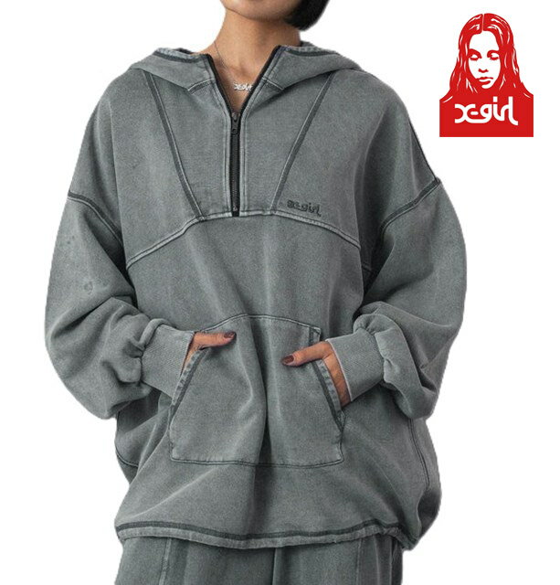 エックスガール X-girl BLEACHED ANORAK SWEAT TOP ブリーチド アノラック スウェット パーカー 加工 ..