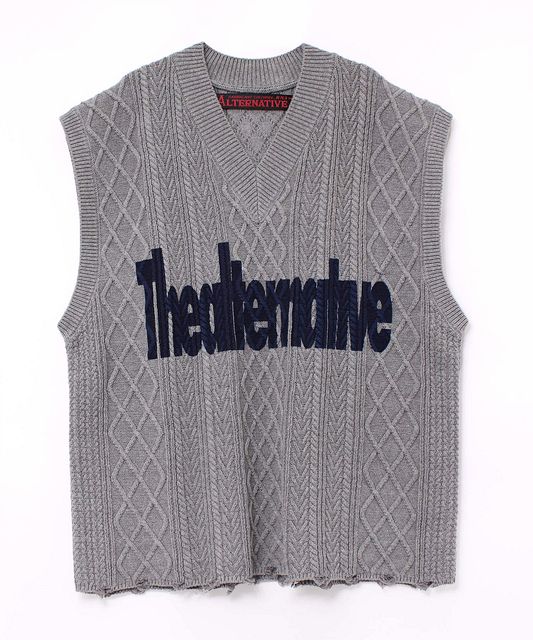 アールエヌエー RNA ダメージアランニットベスト Vネック ダメージ加工 ニット オーバーサイズ ルーズ 長め丈 ストリート ユニセックス 個性的 ブランド レディース