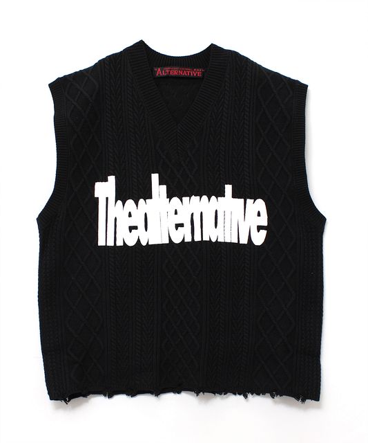 アールエヌエー RNA ダメージアランニットベスト Vネック ダメージ加工 ニット オーバーサイズ ルーズ 長め丈 ストリート ユニセックス 個性的 ブランド レディース