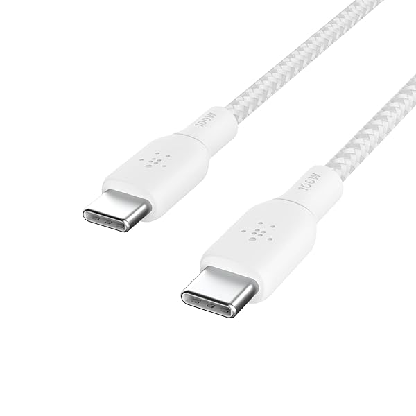 Belkin USB-C to USB-C 編組ケーブル 100W対応 急速充電 PD対応 超高耐久 MacBook/iPad mini/iPad Pro/iPad Air/Galaxy/Androidスマートフォン対応 2メートル ホワイト BOO