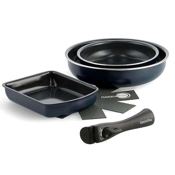 グリーンパン GREENPAN フライパン 玉子焼き器 5点 セット 取っ手のとれる IH ガス 食洗機 対応 有害物質不使用 PFASフリー セラミックコーティング 【クリックシェフ】 こびりつきにくい 汚れが落としやすい オックスフォード ブルー