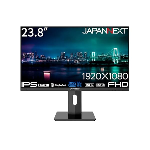JAPANNEXT 23.8インチ モニター フルHD 1920x1080解像度 IPS ディスプレイ (HDMI/USB-C 給電 (65W) / DisplayPort/スピーカー内蔵/高さ調節/回転(ピボット)機能/ブルーライトカット) JN-