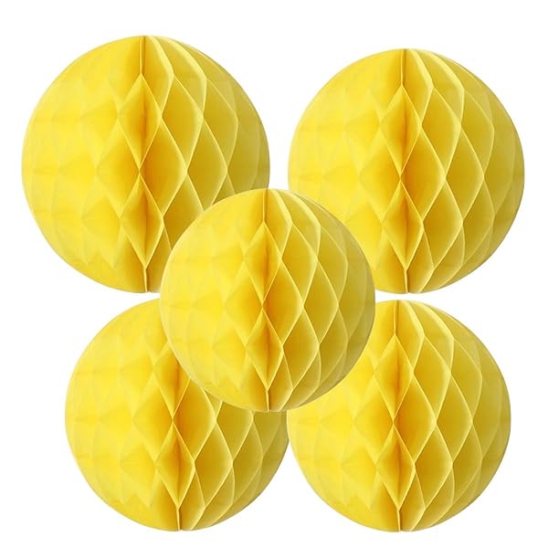 Happy Spring パーティー 飾り 付け ハニカム ボール 5個 セット (25cm, 黄)