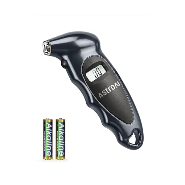 AstroAI デジタル エアゲージ タイアゲージ 単4電池付き 150PSI 4種気圧単位 車用 自転車 トラック用 LCDバックライト 滑り止めグリップ ブ...