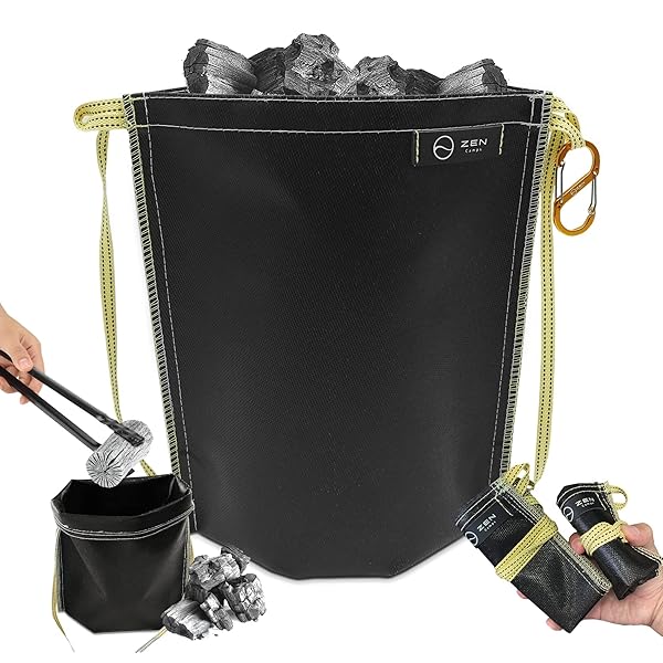 ZEN Camps 火消し袋 アッシュキャリー 炭処理袋 炭消し袋 炭袋 防水 自立 Ash Carry キャンプ 耐熱性 難燃性 コンパクト 大容量【日本ブランド】 (L(38*34cm)カラビナ付)