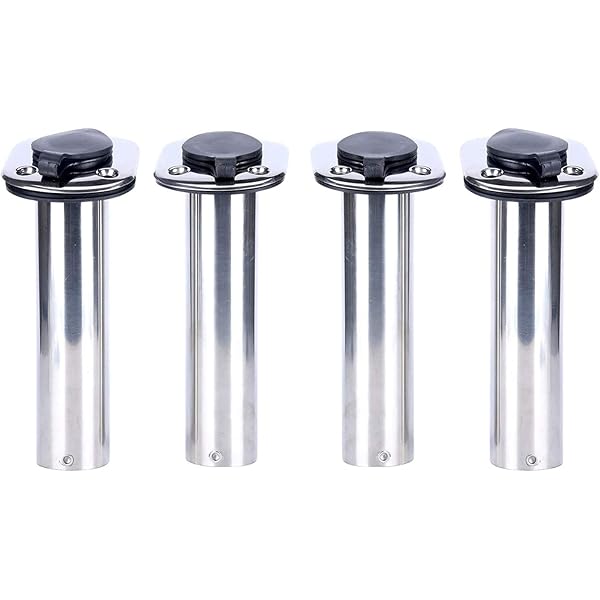 Amarine Made ステンレス製 90度 ロッドホルダー 4点セット 船べり埋め込み タイプ 内部硬質ガード 船ロッドホルダー