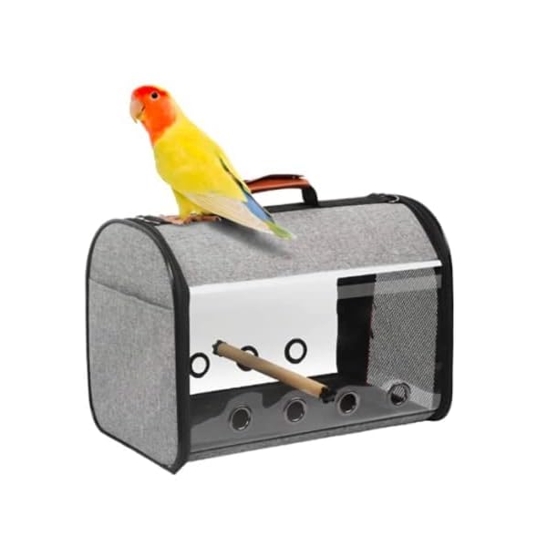 VEROMAN 鳥 インコ 移動用 バード キャリー バッグ 餌入れ付き 小さく収納 (グレー×オレンジ)