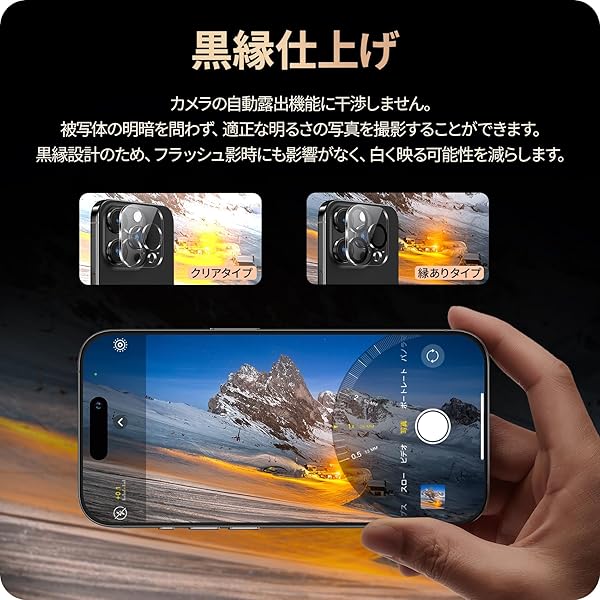 NIMASO カメラフィルム iPhone15Pro/ iPhone15ProMax 用 カメラレンズ 保護 カバー 強化ガラス 全面保護 黒縁取り 露出オーバー防止 アイフォン15プロ / 15プロマックス 対応 2枚セット NCM23H753