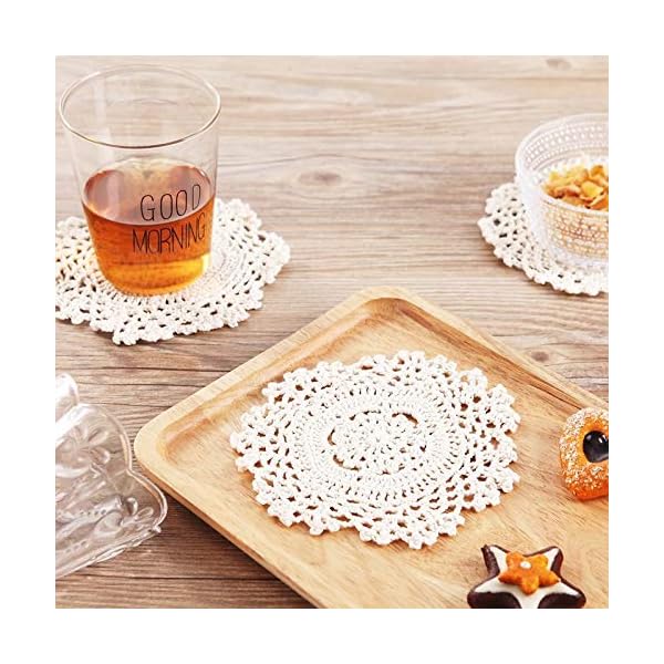 Kouso 10枚 コースター アンティークレース風 カントリー雑貨 ブランシェ ドイリー ベージュ コットンかぎ針手編みコー 吸水 洗濯可能 (10個入)