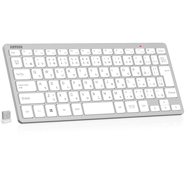 Arteck 2.4Gワイヤレスキーボード 無線 軽量 コンパクトメディア機能 ホットキー ショートカット コンピューター、デスクトップ、PC、ラップトップ、Surface、スマートテレビ、Windows11/10/8/7との交換性あり、シルバー